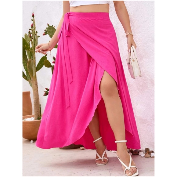 Plus Hot Pink Tie Maxi Skirt - Picture 1 of 6